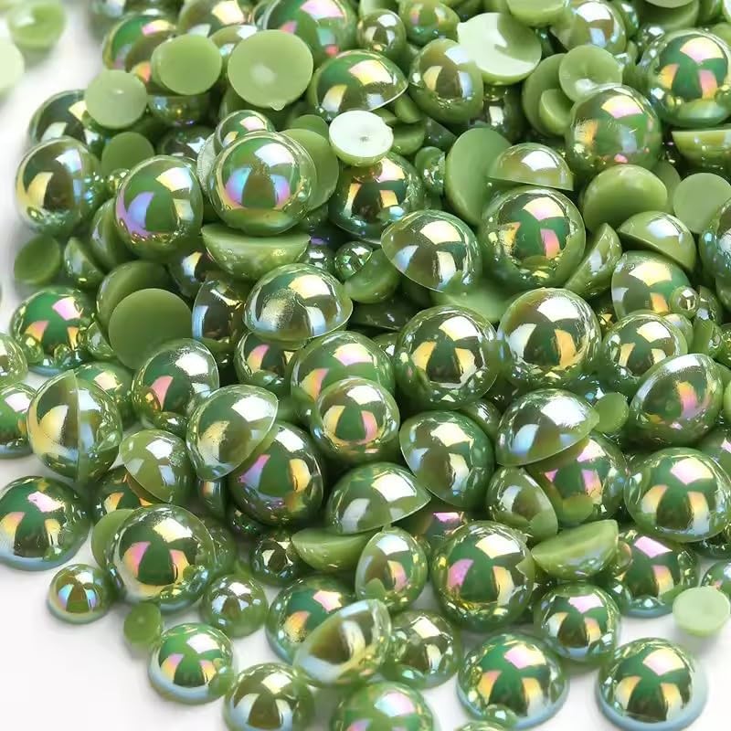 VADQZA 1000PCS Mixed Sizes 3/4/5/6/8/10mm Flatback Half Round Pearls Gems for Crafting, AB Color Pearl Beads Stones for Crafts Jewelry Clothes Shoes Dress Nail Art Making Embellishments (Emerald AB) - Image 1